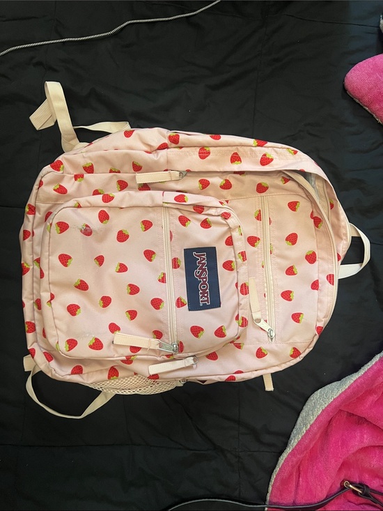 Jansport Pink Backpack with Red Strawberry Print main image 9